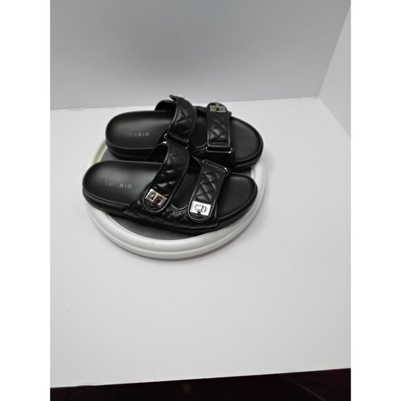 Torrid Womens Black Quilted Double Strap Slide Sandals W/ Silver Buckles Size 7. - Picture 6 of 7